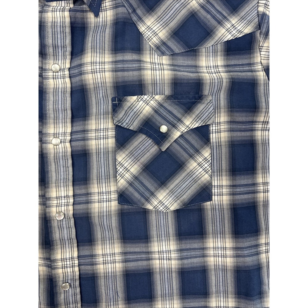 Ely Cattleman Shirt Mens XL Blue Gray Plaid Western Pearl Snap Flannel READ - Picture 6 of 12